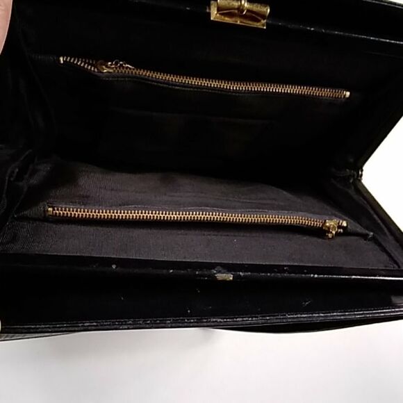 RARE ORIGINAL SATCHEL VTG 40s BLACK SAFFIANO LEATHER SHOULDERS BAG - Picture 7 of 11